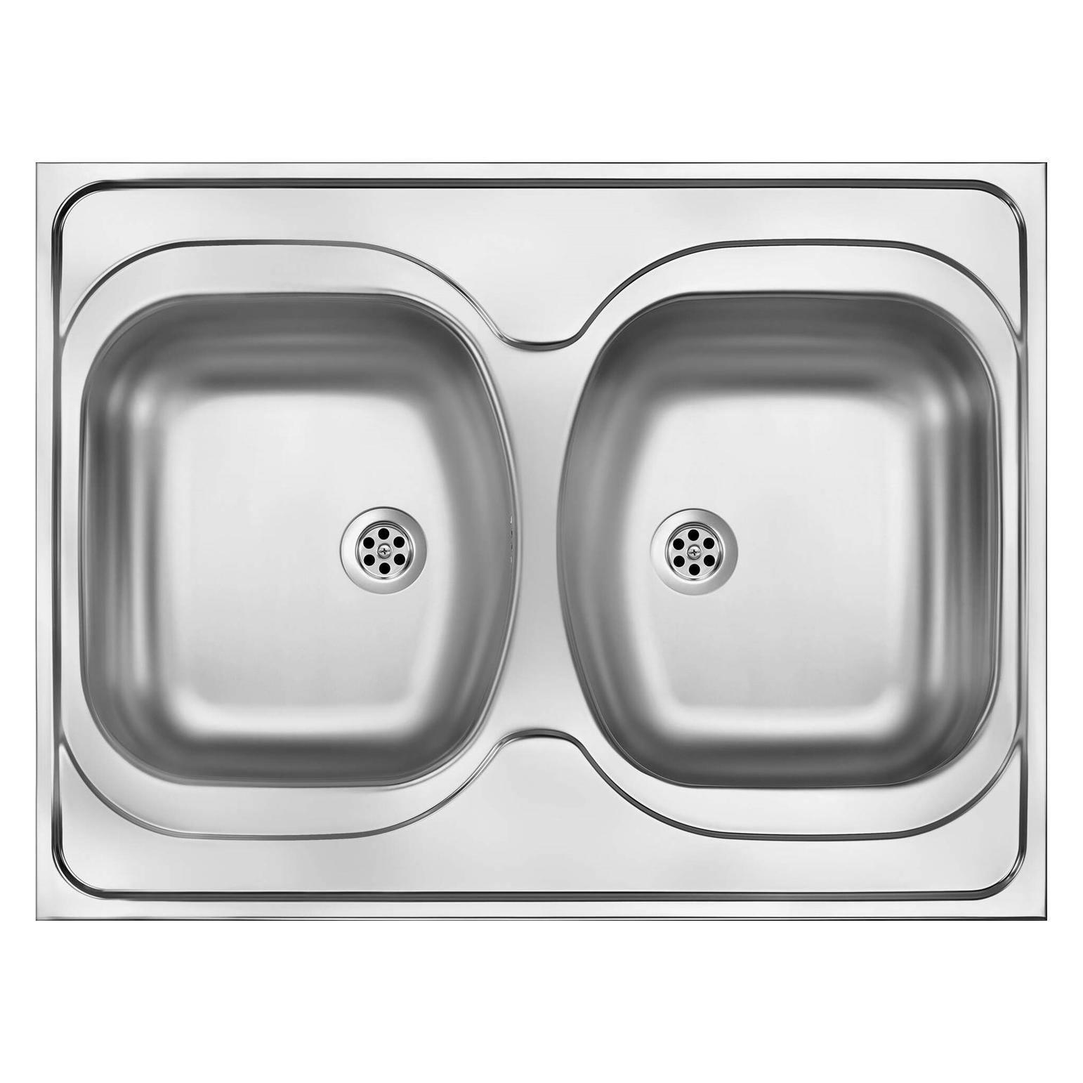 2-Becken-Spüle aus Stahl - Auflage (Einbauspüle, 43 cm, 43 cm) (ZM6 0200)
