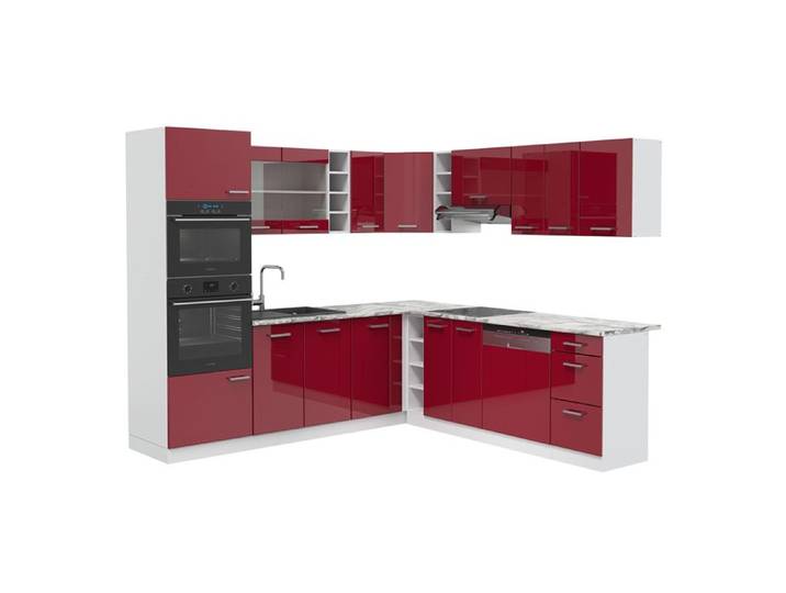 Cuisine en angle R-Line 247 x 237 cm PT Marbre Rouge brillant/Blanc Vicco 37690