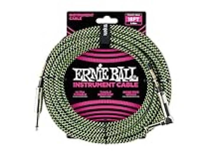 Ernie Ball Câble d'Instrument Tressé Droit/Coudé 5,5m - Noir/Vert