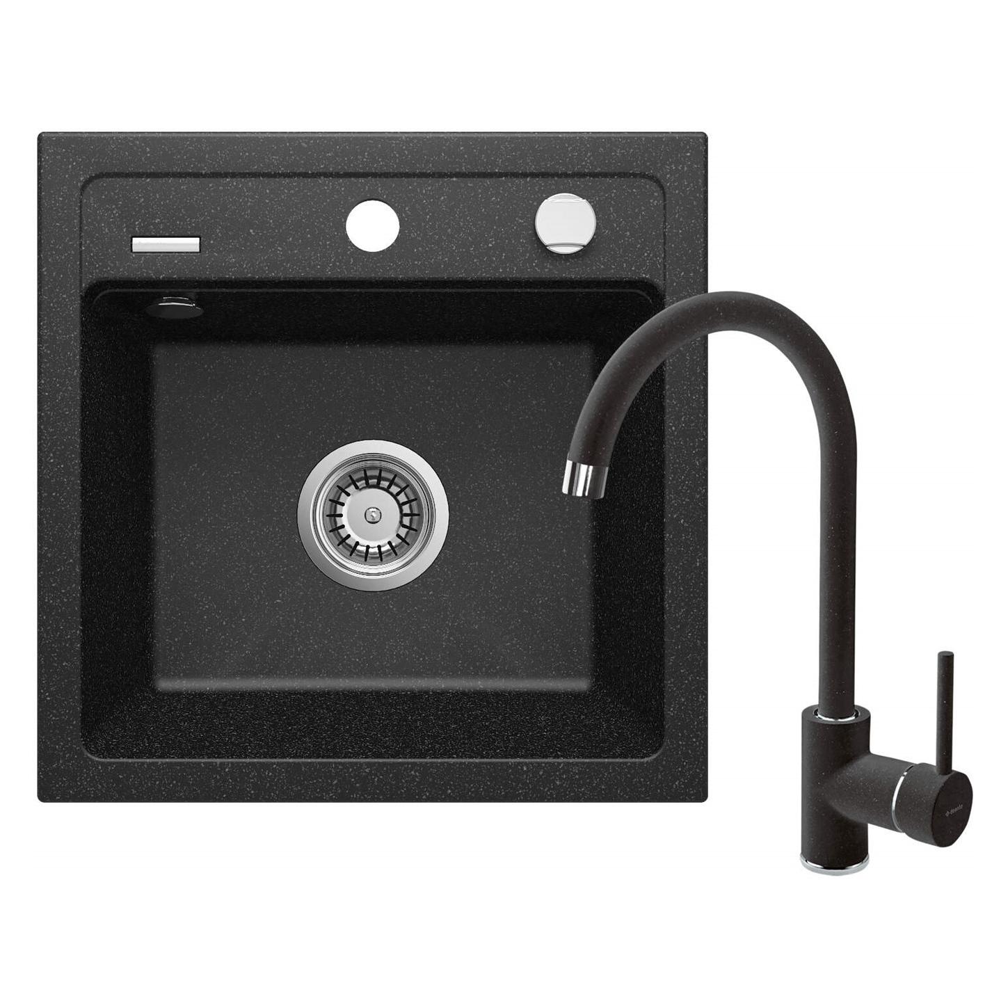 Deante Granitspüle Mit Mischbatterie 1 Becken Graphit Matt Zorba (44 cm) (ZQZA2103)