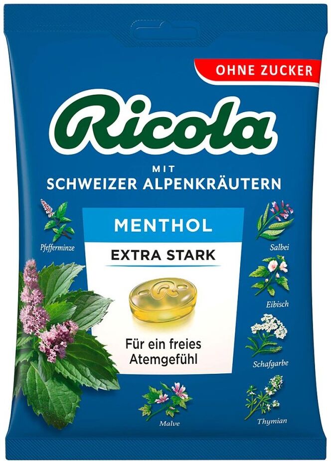 Ricola ohne Zucker Beutel Menthol Extra Stark Bonbons