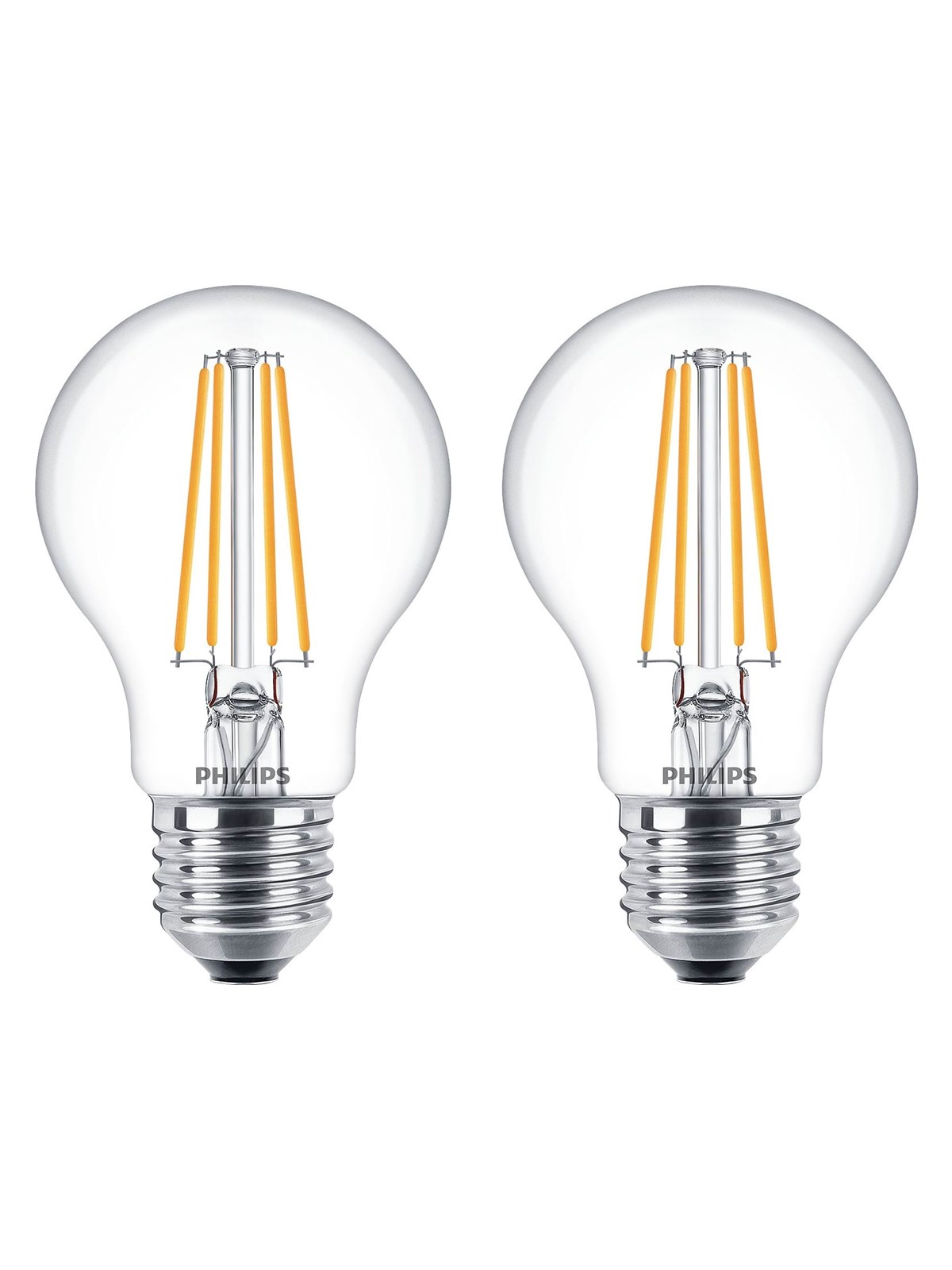 Philips LED-Lampe Classic Standard 7W/827 (60W) Clear 2-pack E27