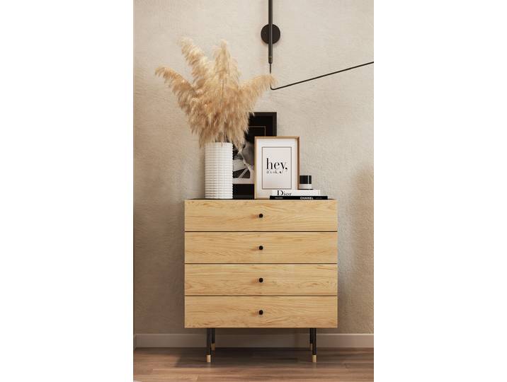 Kommode WOODMAN Jugend , schwarz (eiche, schwarz), B:80cm H:87cm T:44cm, Sideboards, Kommode, Echtholzfurnier aus Eiche, in 2 Breiten, mit Schubladen, Metallfüsse