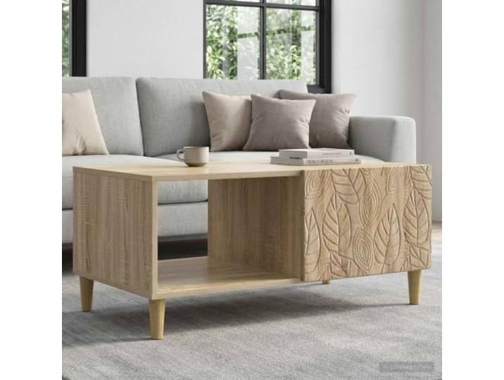 TEKGHUT Couchtisch Sonoma-Eiche 90x50x40 cm Holzwerkstoff mit Regal Rechteckig, Holzwerkstoff, Eukalyptus-Holzbeine braun, unteres Stauraumregal, pflegeleichte Oberfläche