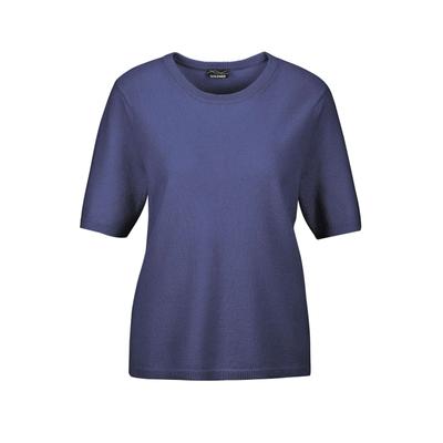 Kurzarmpullover GOLDNER "Feinstrickpullover mit Rundhals", Damen, Gr. 44, blau (dunkelblau), Obermaterial: 100% Kaschmir WS., eng Rippe, Pullover, Aufwendig in Form gestrickt