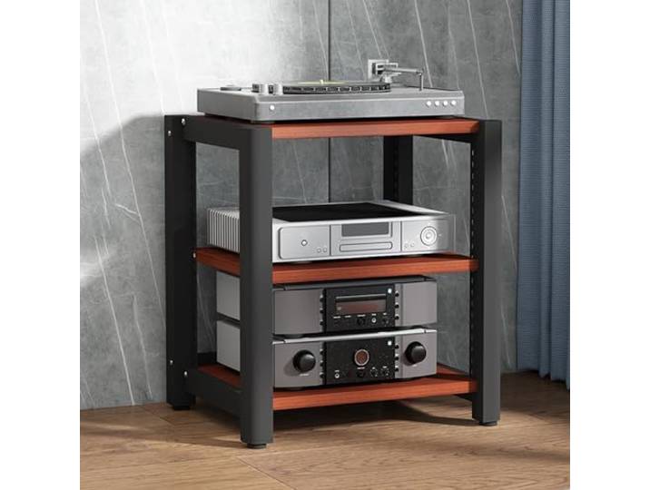Audio Rack Hifi Regal,2/3/4/5-stufiges Stereo-Rack,TV Hifi Rack Audio Schrank,Plattenspieler Tisch,Medienschrank,Schallplatten Phonoschrank Blu Ray Regal,für Audio Equipment dac Amplifier(Teak,60x50x6