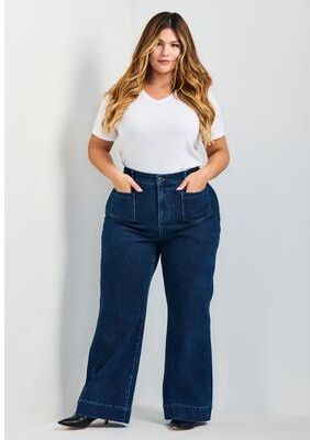 Plus Size Women's Emma Wide Leg Jean by Avenue in Dark Wash (Size 14)