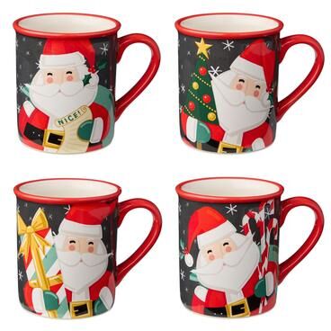Certified International Christmas Whimsy Santa Set of 4 Mugs 18 oz. Assorted Designs