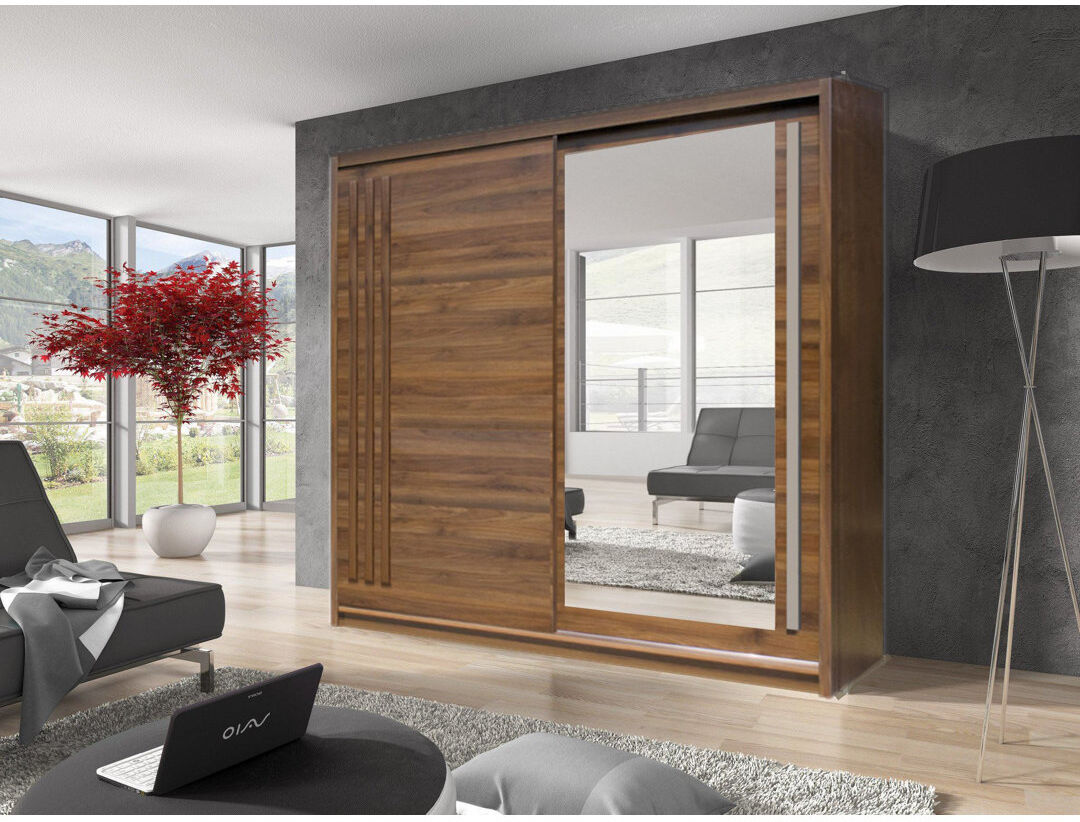 Hykkon Barnabas 2 Door Wardrobe Columbian Walnut 216cm H X 200cm W X 59cm D