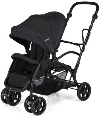 Costway Foldable Twin Tandem Stroller Sit and Stand Double Stroller with Adjustable Handle Bar-Black