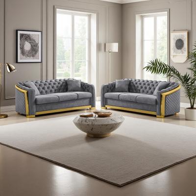 ZWYO HOSIMU 2-Piece Modern Luxury Velvet Sofa with Gold Stainless, Tufted Back and Rolled Arms for Living Room.