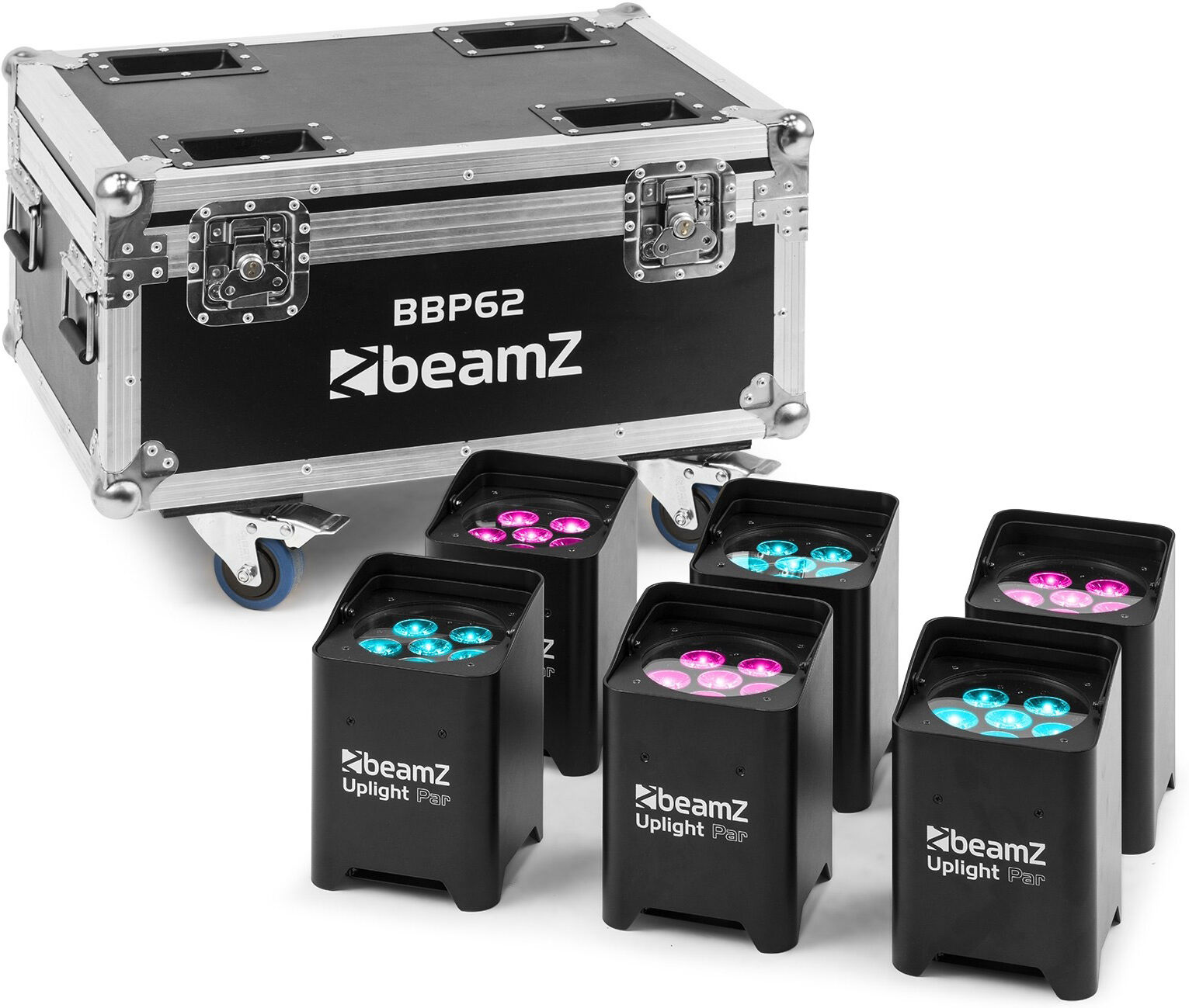 Beamz Pro Bbp62 Uplighter Set (In/outdoor) , 6-Teilig Im Flightcase Mit Ladegerät