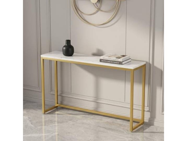 Schmaler Konsolentisch mit Metallrahmen, Flurtisch für Wohnzimmer Flur Industrie-Design, Robuster Metallrahmen, Schlankes Profil, Vielseitig Einsetzbar(39.4in*15.7in)