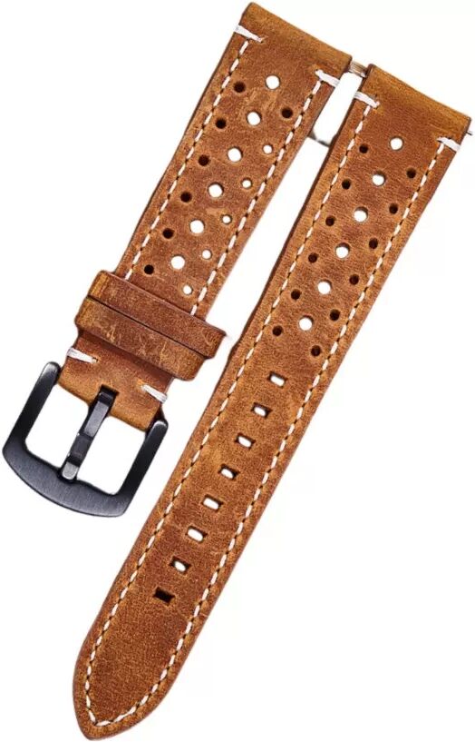 INF Vintage Crazy Horse Leder Universal Smartwatch Armband - Schnellverschluss, Atmungsaktiv Braun 19 mm
