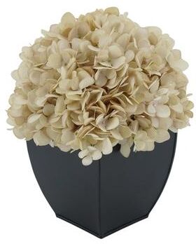 House of Silk Flowers Faux Hydrangea in Black Tapered Zinc Cube