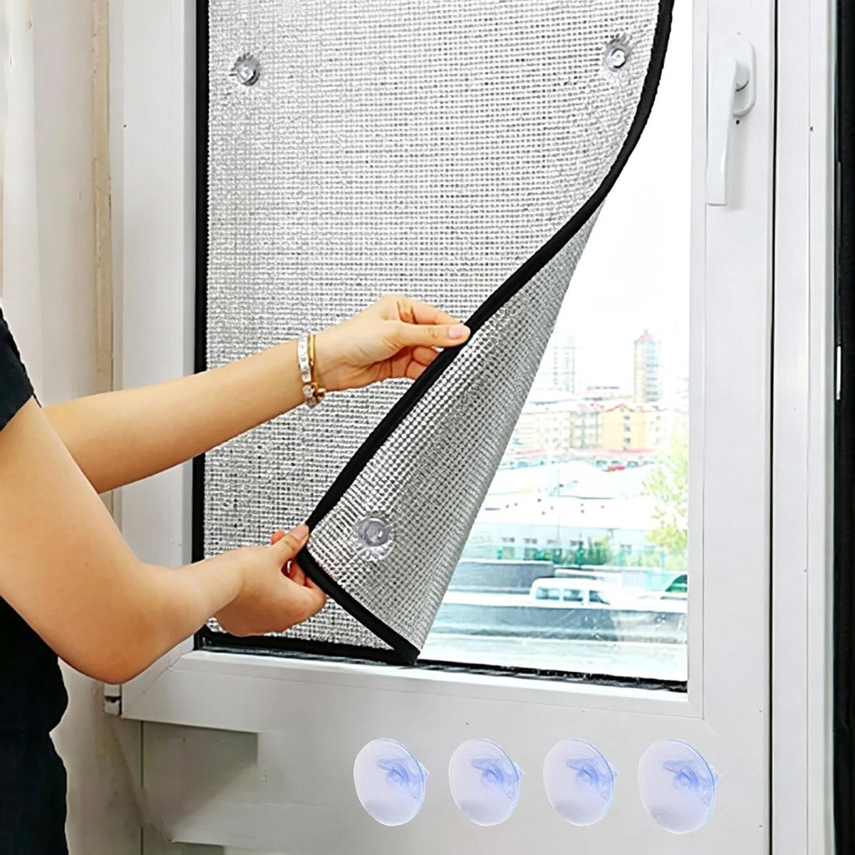 Isolerende raamfolie met dubbele laag aluminium in zilver, 90 x 180 cm