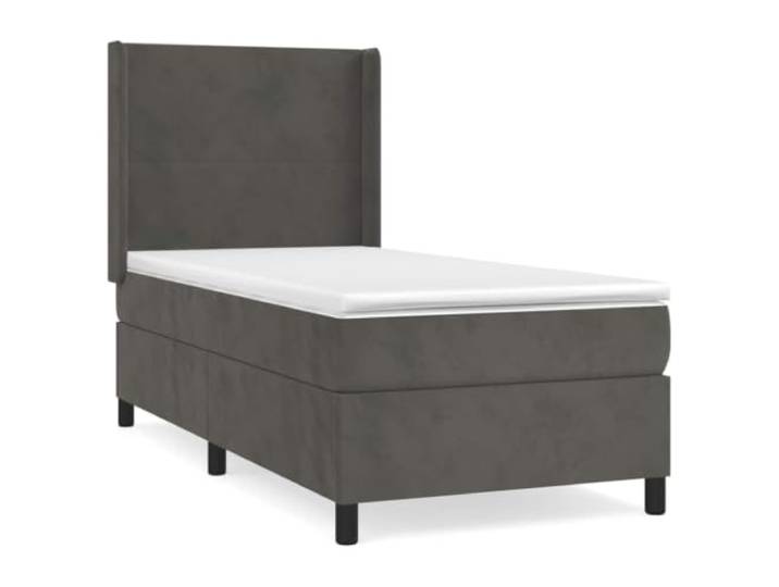 PUGYNBK Boxspringbett aus Samt, dunkelgrau, 100 x 200 cm Verstellbares Kopfteil, Taschenfederkernmatratze, mittlere Härte, Matratzenschoner