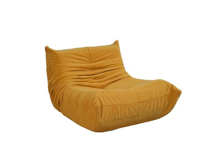 DERRY - Fauteuil compressé en velours moutarde