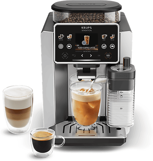 Cafetera superautomática - Krups Sensation Elite Hot & Cold EA918, 30 Recetas, Jarra de leche, Molinillo, Táctil, Espumador, 15 bar, 1450 W, Aluminio