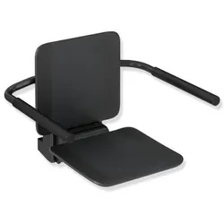 Hewi System 900 Einhängesitz 900.51.10760CV Edelstahl pulverbeschichtet schwarz matt, matt schwarzer Kunststoff, mit Armlehnen