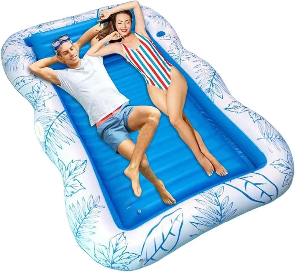 Blauw Zwembad Drijver Luchtbed Zonnebed met Bekerhouder