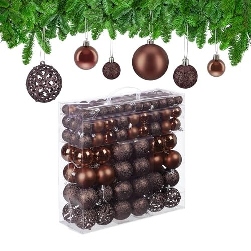 Relaxdays Kerstballen Set van 150 stuks, Bruin, Rond, Plastic