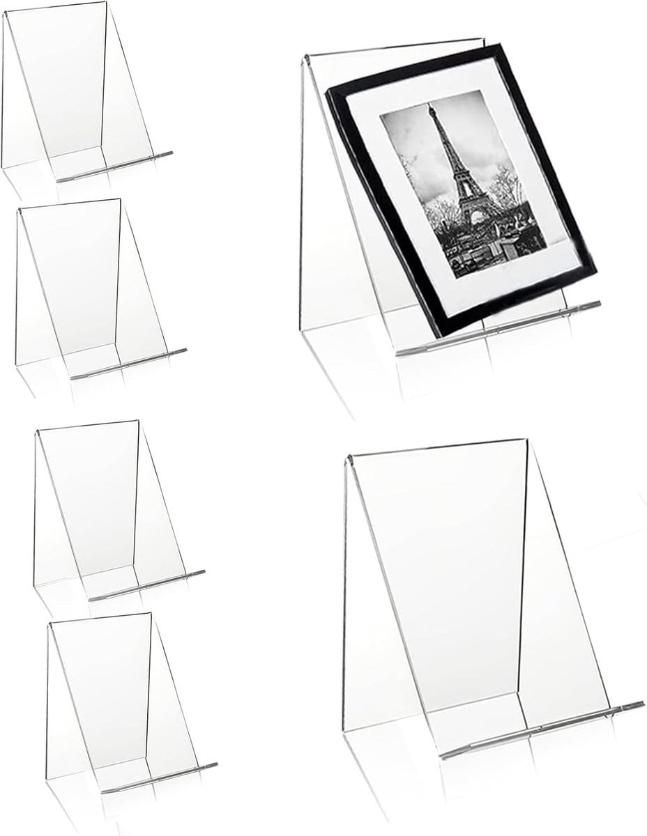 Set van 6 transparante acryl boeksteunen voor boeken, foto's en brochures
