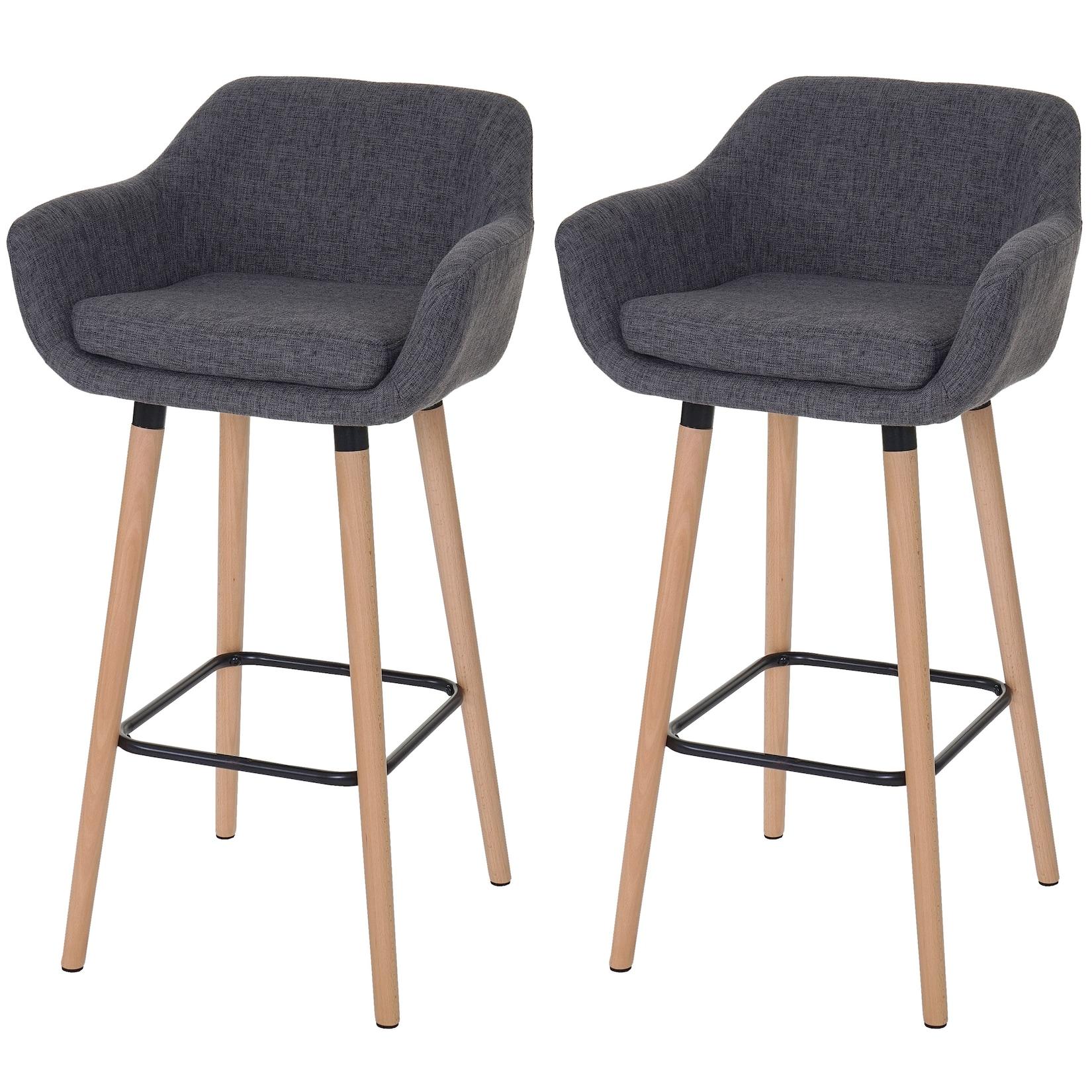 2er-Set Barhocker Vaasa T381, Barstuhl Tresenhocker ~ Textil, grau