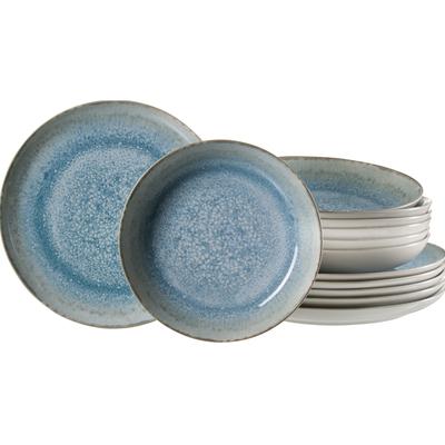 Tafelservice RITZENHOFF & BREKER "Oslo", blau, 12, Steinzeug, Geschirr-Sets, Tafelservice