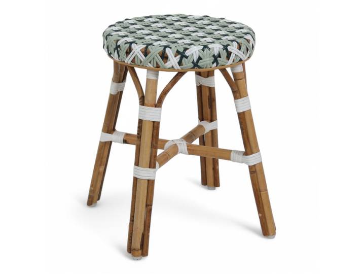 Tabouret bas de terrasse AUTEUIL - Rotin - Vert et Blanc