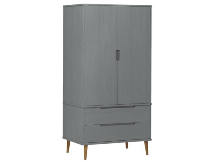 Schrank E aus Kiefer massiv, grau, 90x55x175 cm, 2 Schubkästen und Fach Kiefer Massivholz, UV Lack, skandinavisches Design, Kleiderorganizer Wandbefestigung