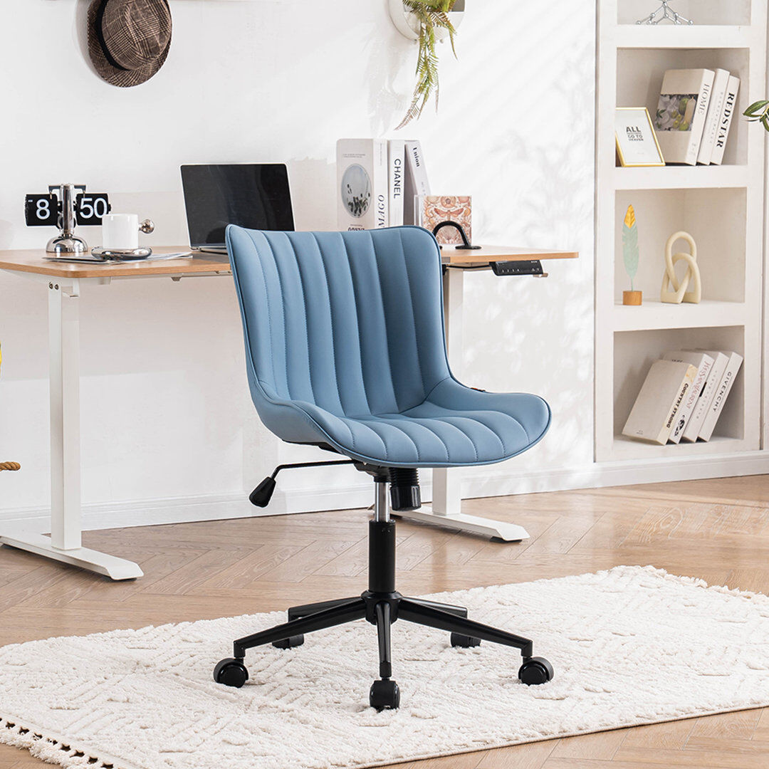 Blue Elephant Swivel Adjustable Office Chair Ergonomic Faux Leather Desk Chair with Backrest Comfortable Padded Executive Chair for Home Office, Vanity Room Blue 93.2cm H X 53cm W X 53cm D