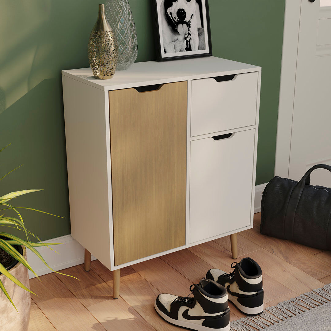 George Oliver Neko Accent Cabinet Oak/White 72cm H X 60cm W X 30cm D