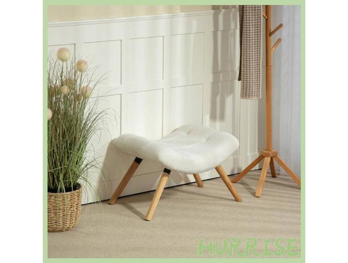 Cocosity Repose Pied Salon Ottoman Pouf Salon Tabouret De Canapé En Tissu Avec Pieds En Bois De Hêtre Siège Rembourré Crème
