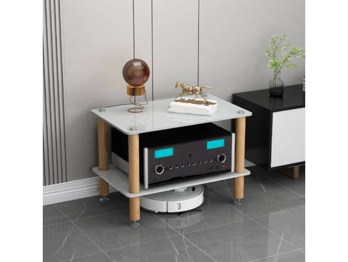 ZSCNYHMT HiFi Rack, 1-4 Ebenen Audio-Ständer mit Ablagen aus Hartglas Glasablagen, holzstruktur, flexible platzierung, für wohnzimmer und audiobereiche