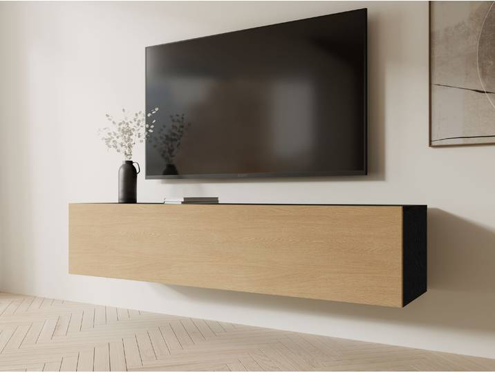 Meuble tv-hifi KINGSTON 1 porte battante 140 cm chêne noir/chêne