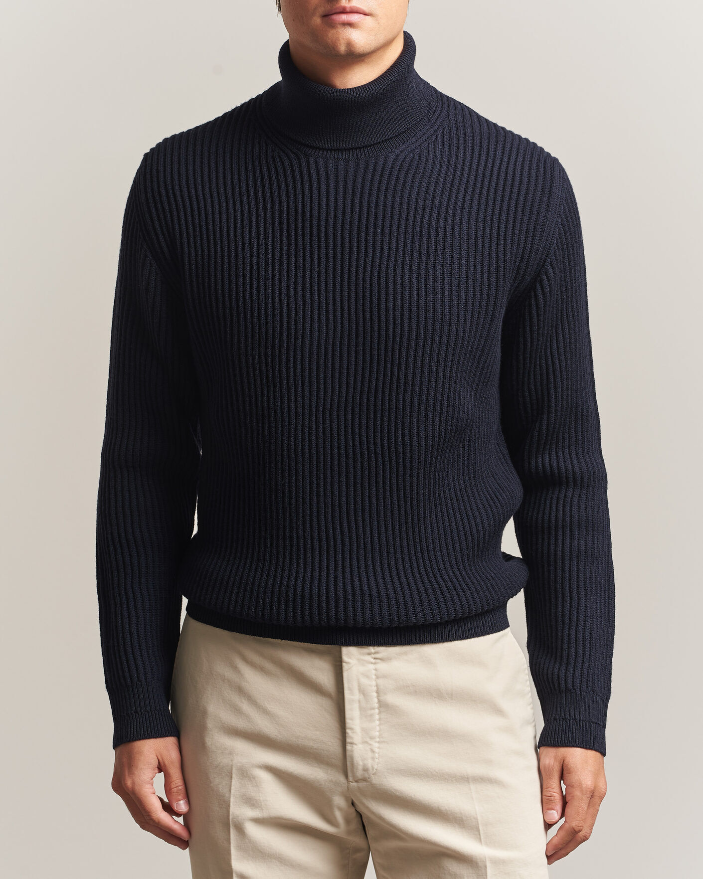 Zanone Fishermans Rib Rollneck Navy men 48 Blå