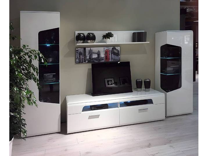 Standvitrine 201 cm 60 x 201 x 41cm Grau/Weiß
