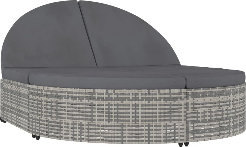 Doppel-Sonnenliege mit Kissen Poly Rattan Grau