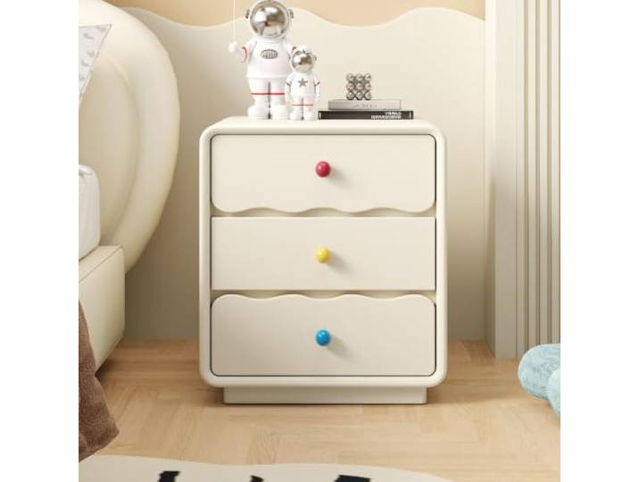 Rosa 3 Schubladen Kleiner Nachttisch Moderner Beistelltisch Holz Kugelförmige Tischbeine Aufbewahrungsmöbel Für Schlafzimmer und Studentenwohnheime(White,40cm/16in)