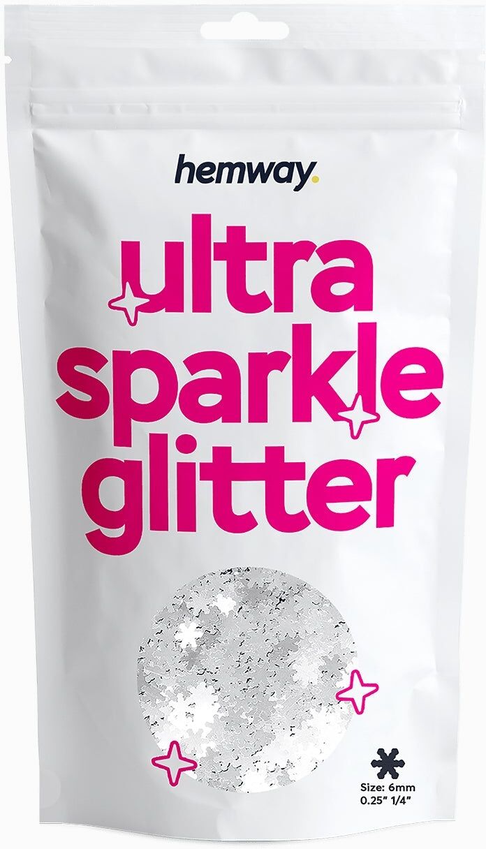 Hemway Shaped Ultra Sparkle Glitter   Snowflake   Cosmetic, Festival, Crafts - White Iridescent - Shaped 50g