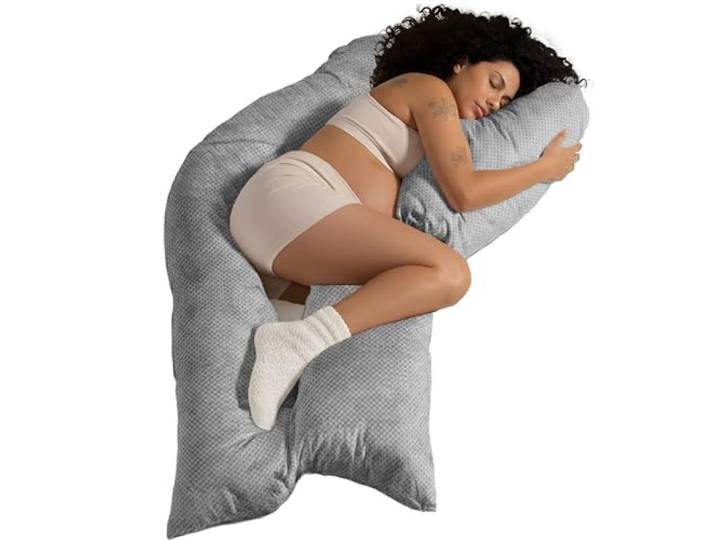 Traumreiter Seitenschläferkissen Visco L mit Bezug Silber Deluxe, Hybrid Kissen + 1cm Memory Foam, Schwangerschaftskissen Gel Body Pillow Komfortkissen Erwachsene, Ergonomie Zertifiziert
