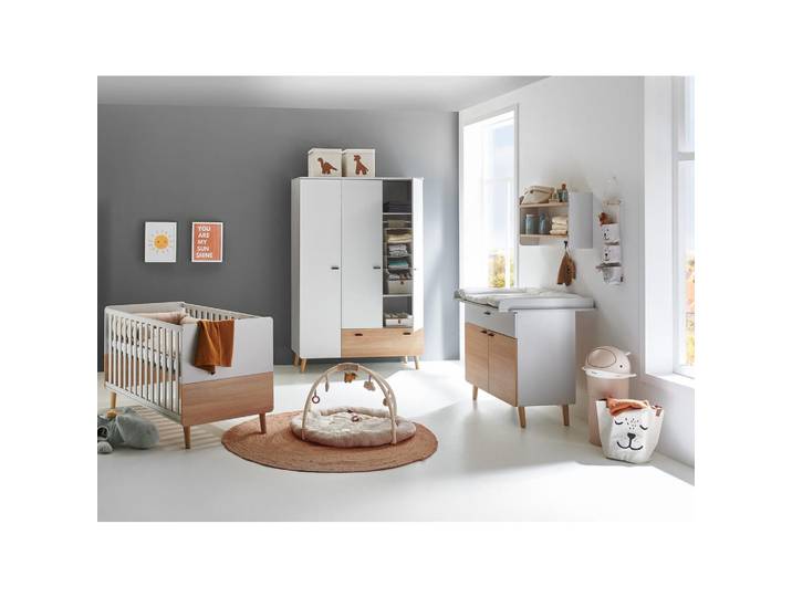 arthur berndt Babyzimmer Set Lovis 3-teilig, Hellgrau, Eichefarben, Holz, 2 Schubladen, einzeln stellbar, 1x1x1 cm, Babymöbel & Kindermöbel, Babyzimmer