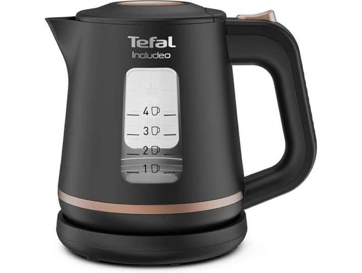 Tefal - Bouilloire électrique Includeo Noire - Ergonomique - 1 L Bouilloire compacte pour une ébullition rapide - Ergonomique pour droitiers et gauchers - Filtre anticalcaire amovible