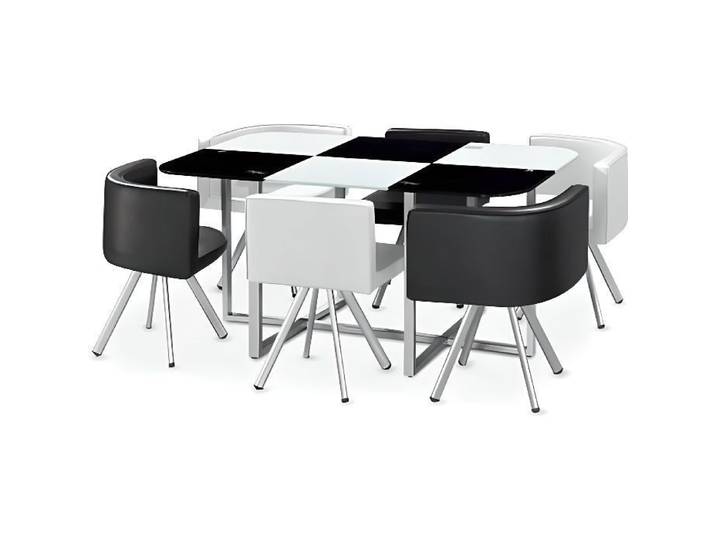 Ensemble Table de repas avec 6 chaises Design MADRID Noir & Blanc