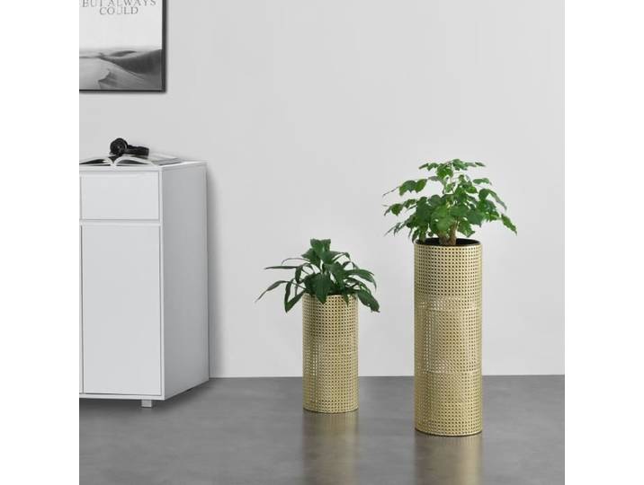Cache-Pot Lüttich Métal Lot de 2 - EN.CASA - Contemporain Design - Tailles Différentes - Jaune