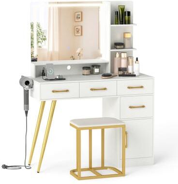 Costway Vanity Set with Mirror and Lights and Table with Adjustable Brightness-White