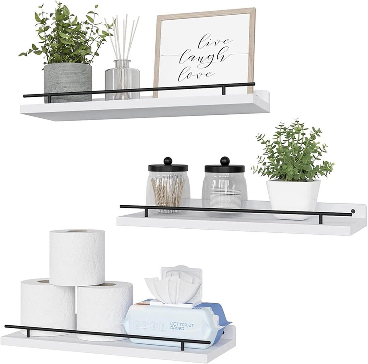 Set van 3 Drijvende Wandplanken in Rustieke Houtlook voor de Woonkamer, Badkamer of Keuken