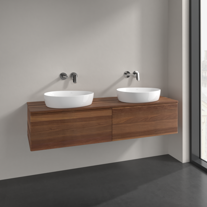 Villeroy und Boch Antao Waschtisch-Unterschrank L39112HM 160x36x50cm, Waschbeckenplattenfarbe warm walnut, warm walnut, Mit Beleuchtung
