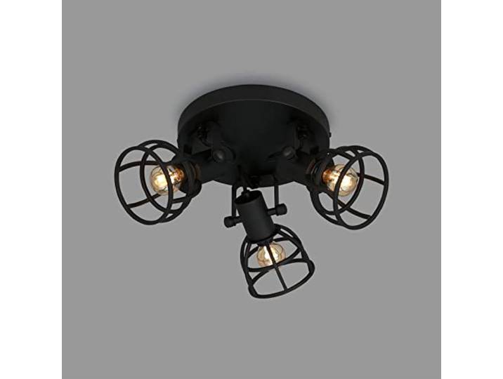 Briloner Leuchten Plafonnier rétro avec abat-jour grillagé\, 3 flammes vintage\, douille E14 max. 25 watts\, abat-jour réglable\, spot de plafond rustique en acier\, noir 2669-035